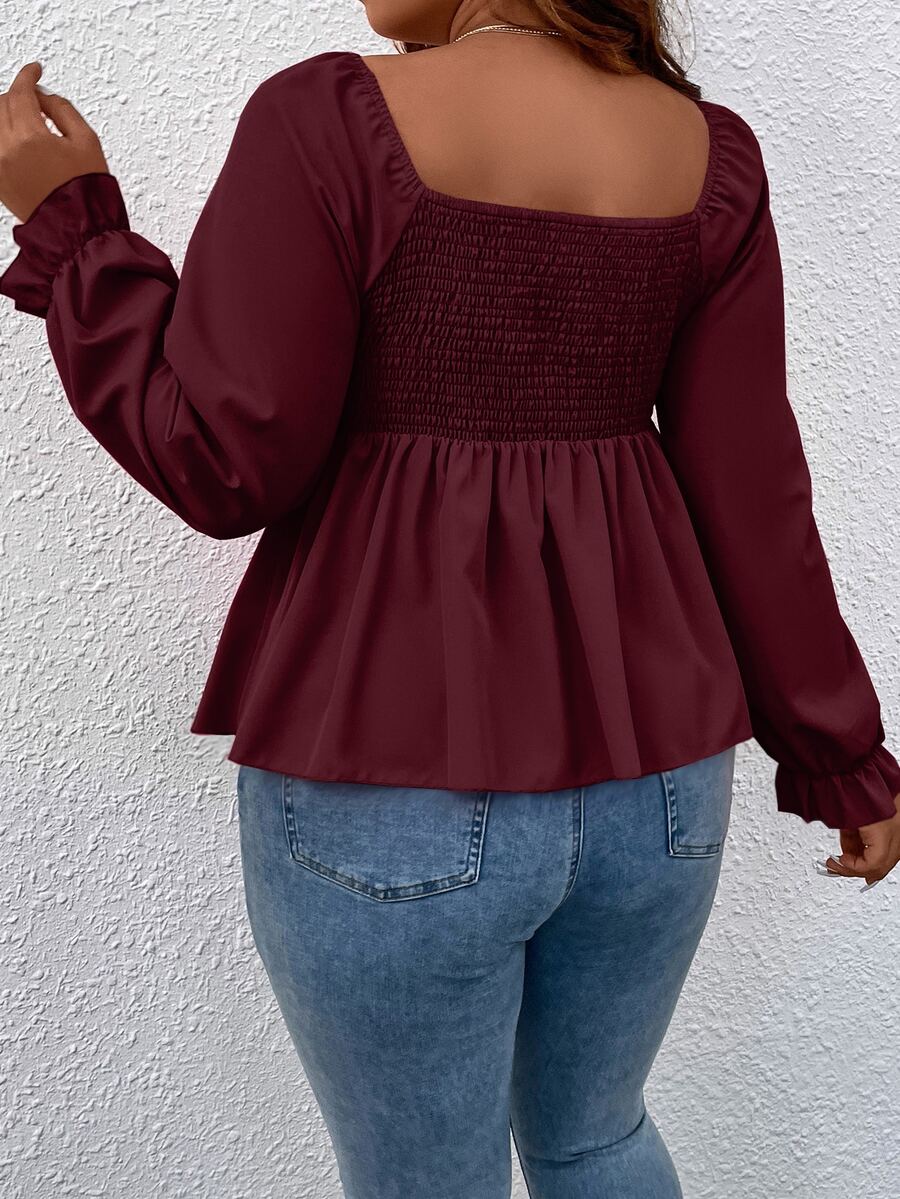 Blusa Feminina Manga Comprida e Nó Frontal Plus Size Vinho