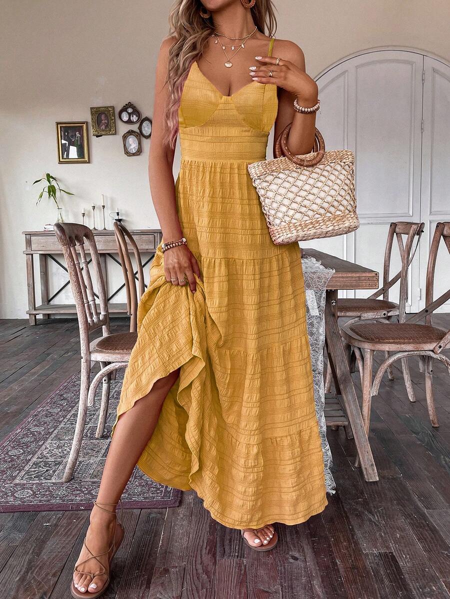 Vestido Feminino Costas Nuas com Amarração Amarelo