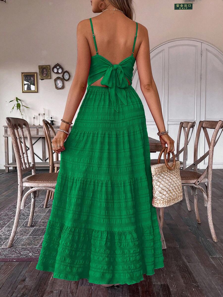 Vestido Feminino Costas Nuas com Amarração Verde Escuro